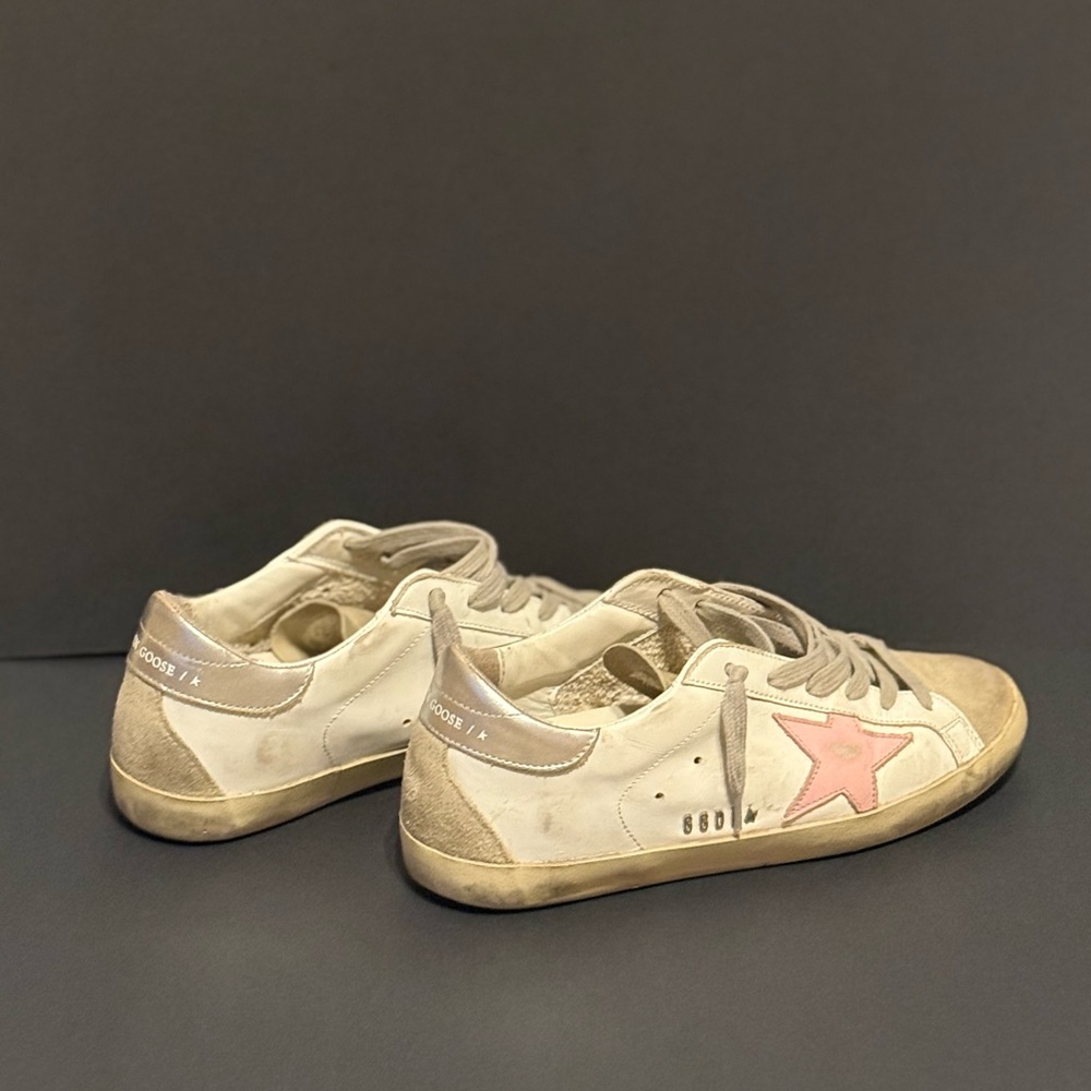 Golden Goose Super-Star Sneakers with Pink Leather Star and Silver Heel Tab